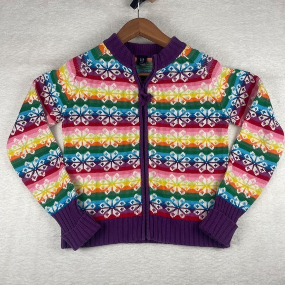 Y2K VTG Gap XXL 100% Cotton Fair‎ Isle Christmas Snowflake Full Zip Ugly Sweater - Picture 4 of 17